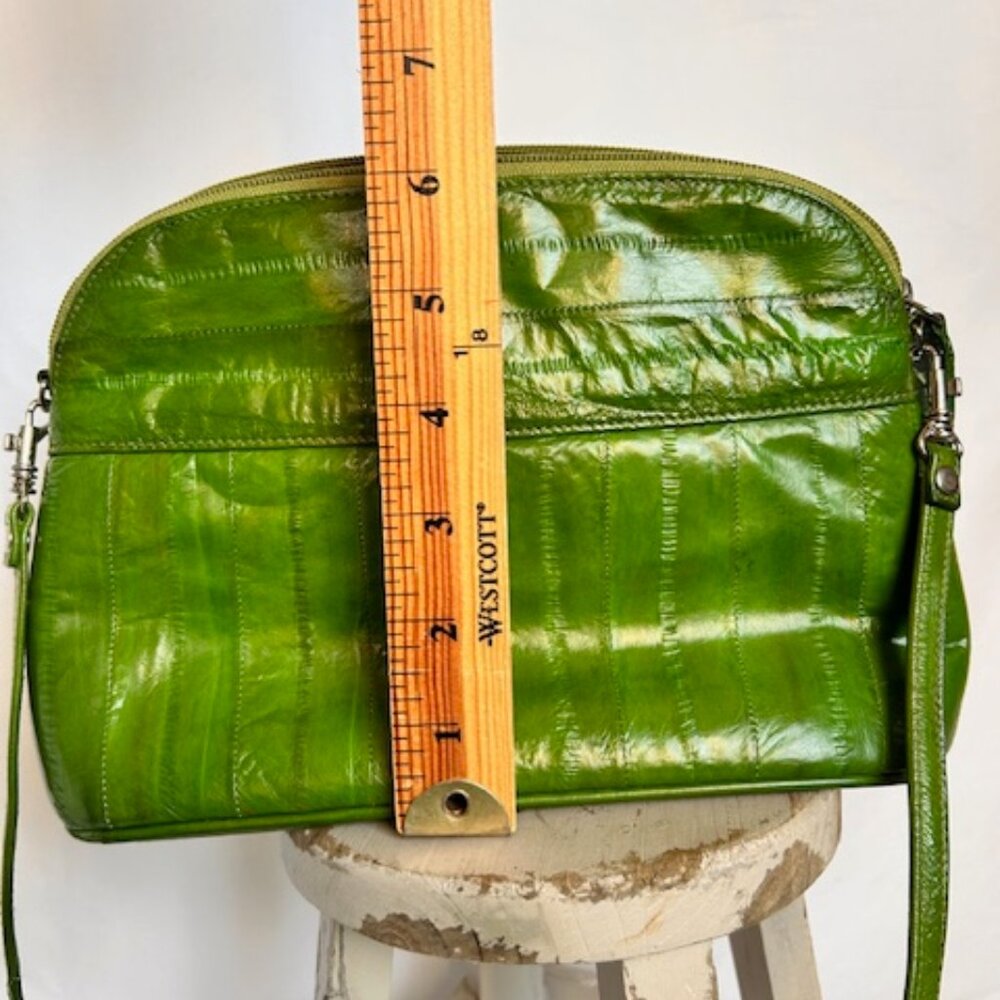 Lee Sands Vintage Eel Skin Crossbody Purse Lime Green Y2K Shoulder Bag Pop Color - Picture 4 of 14